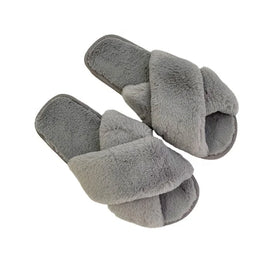 Factory Low MOQ Custom Wholesale Fashionable Cross Band Faux Fur Slippers Spring House Open Toe Fur Sole Slides for Women