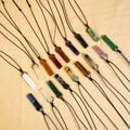 Natural Irregular Tiger Eye Amethyst Crystal Stone Pendent Necklace Healing Energy Stone Leather String  Necklace for Men Women