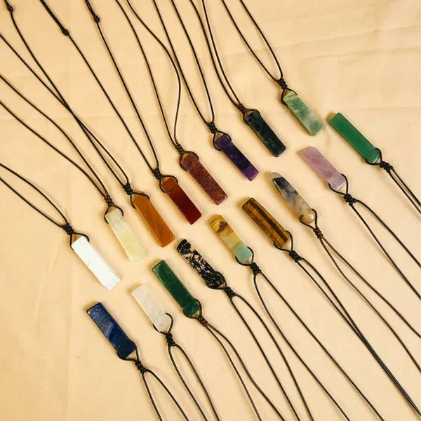 Natural Irregular Tiger Eye Amethyst Crystal Stone Pendent Necklace Healing Energy Stone Leather String  Necklace for Men Women