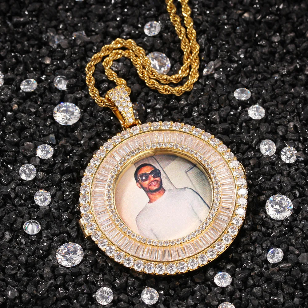 European and American Personality Photo Pendant Zircon DIY Creative Hip Hop Jewelry Fashion Necklace for Women Men Gifts