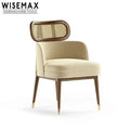 WISEMAX Wholesale Nordic Design Restaurant Furniture Fabric Soft Upholstered Wooden Frame and Rattan Dining Leisure Chair