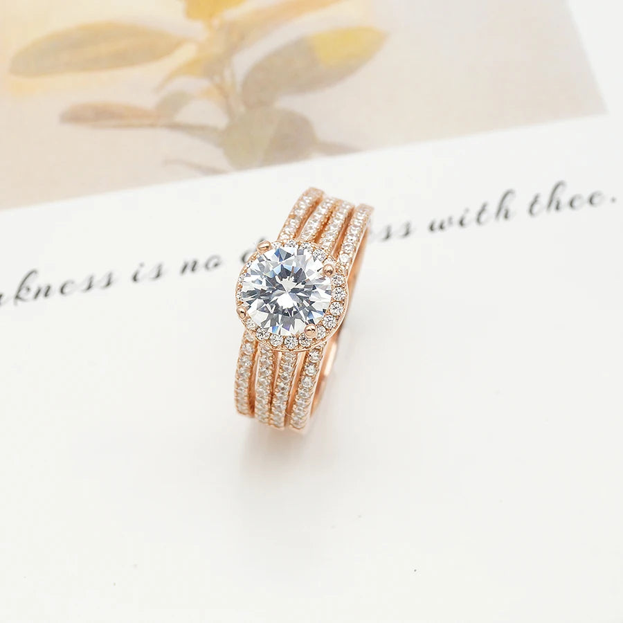 Sterling Silver 925 Plus Ring Women Jewelry Wedding Engagement Ring Gold Plated Custom Cz 3A ZIRCON Diamond S925 Rings Set