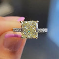 Huitan Wholesale Hot-Sale Simple Sparkling Square Shaped Yellow Crystal Finger Rings for Women Engagement Silver Plated CZ Rings