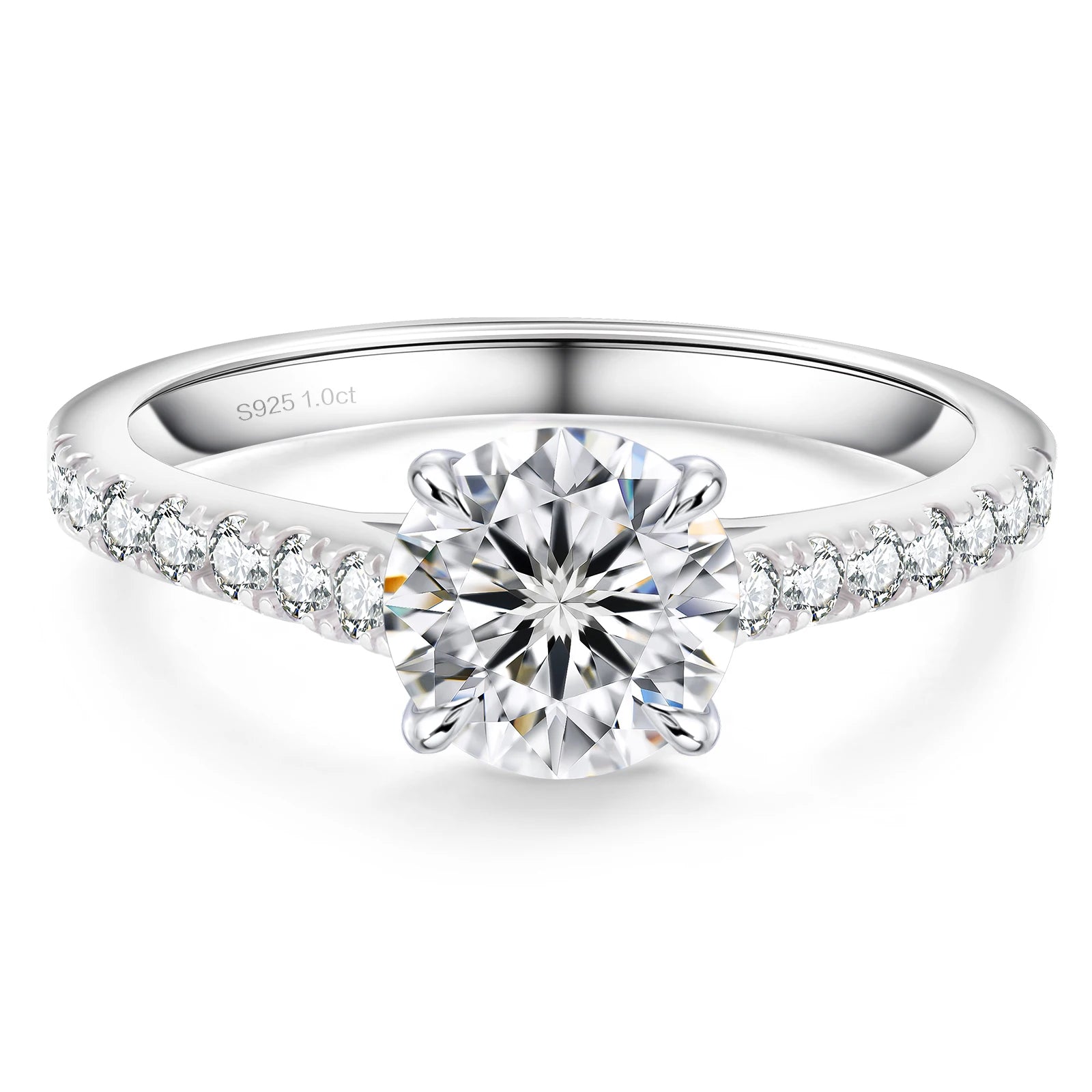 Trendy 1.0CT 2.0CT VVS Moissanite Diamond Promise Bridal Wedding Band 925 Silver White Gold Plated GRA Certified Engagement Ring