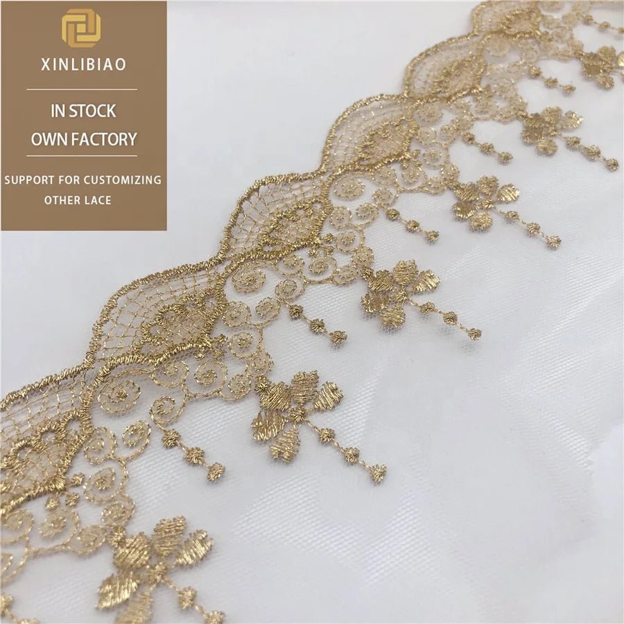 100% Polyester Gold Water Soluble Lace Fabric Heavy Black Cord Lace Semi-Transparent Nylon Taffeta Target Audience Consumers