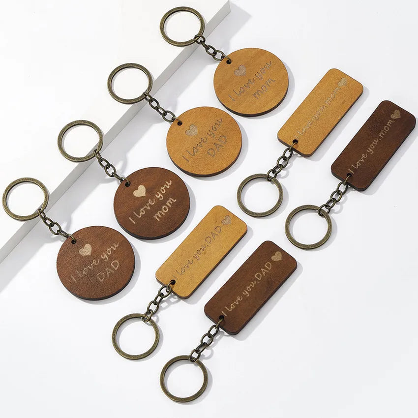 Hot Selling Wood Keychains with for Love Letters ILoveDAD and ILoveMOM for Mother's Day and Father's Day