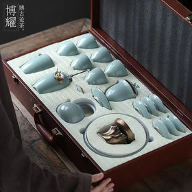 Ru Kiln Kung Fu Tea Set Ru-porcelain Teacup Teapot Gaiwan Porcelain Tea Tasting Cup Set of Office Gifts Can Be Customized