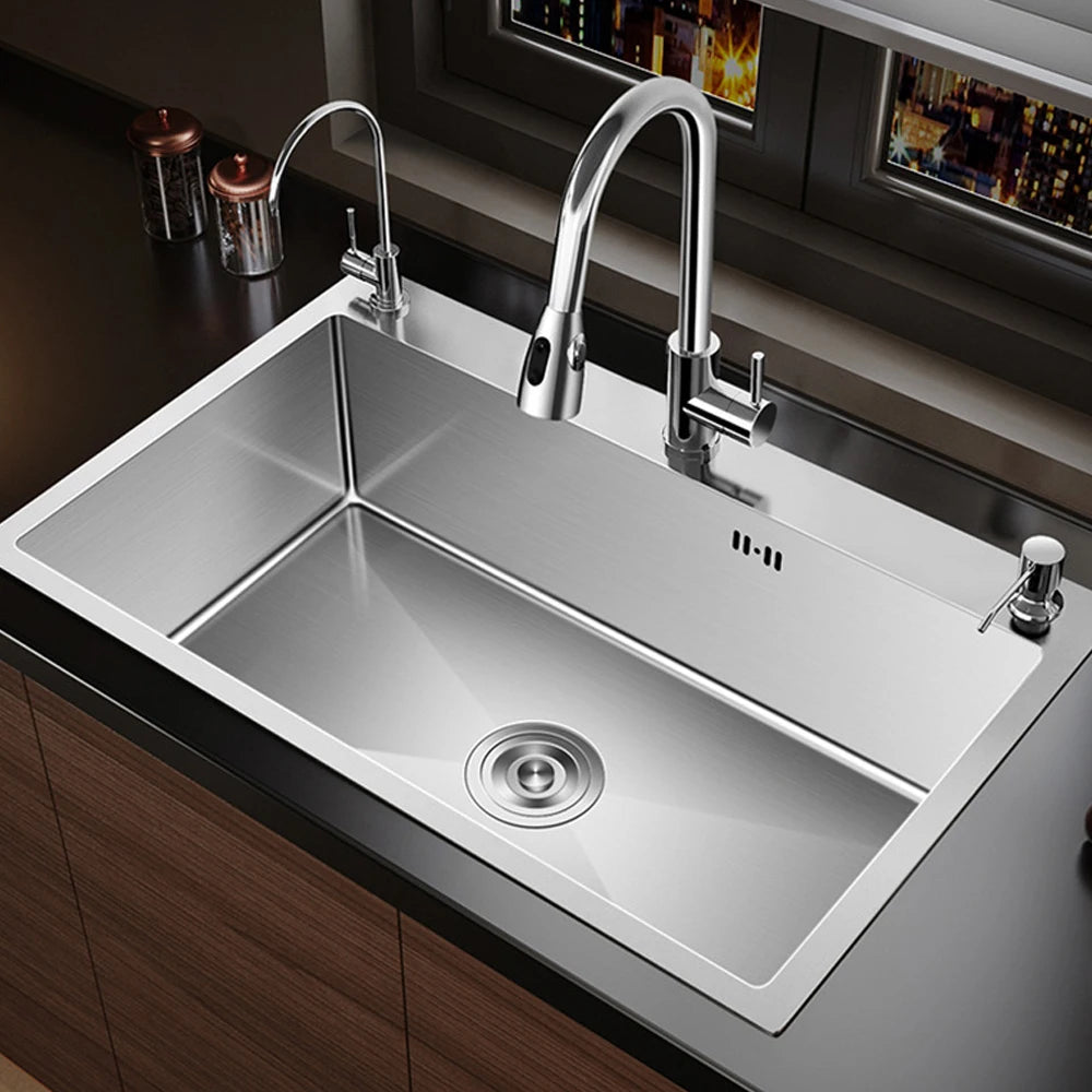 Tiktok Trends Stainless Steel All in One Kitchen Sink With Pull Down Faucet Waterfall Kitchen Faucet With Kitchen Drain