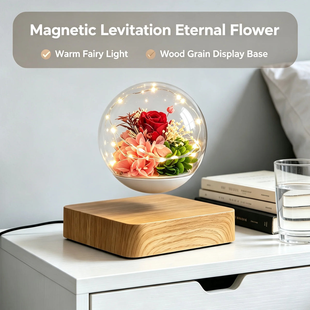 Preserved Flower Magnetic Levitating Rose Floating Table Lamp Personalized Gift for Romantic Women Gift Girlfriend Gift MegaBDM