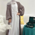 Luxury Satin Front Open Abaya Modern Women Slip Inner Dress Match Pockets Abaya With Free Belt Islamic Clothing