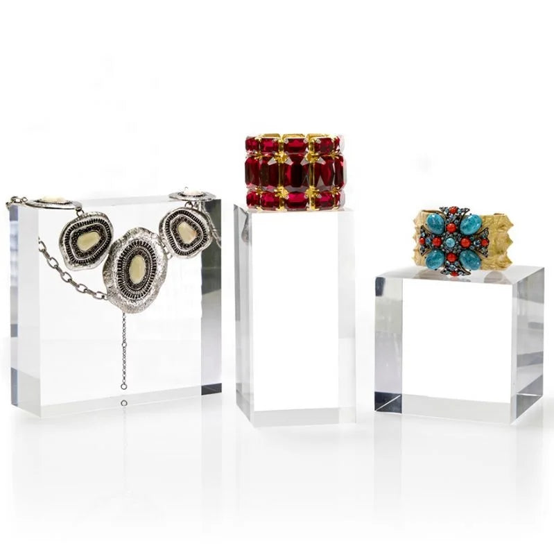 Wholesale Solid Acrylic Square Clear Polished Display Blocks Foldable Ring Acrylic Display Stand Base for Jewelry Display