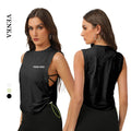 Women Breathable Athletic Wear New Design Hem Drawstring Sports Fitness Loose Round Neck Girl Sleeveless Yoga Tank Top T Shirts