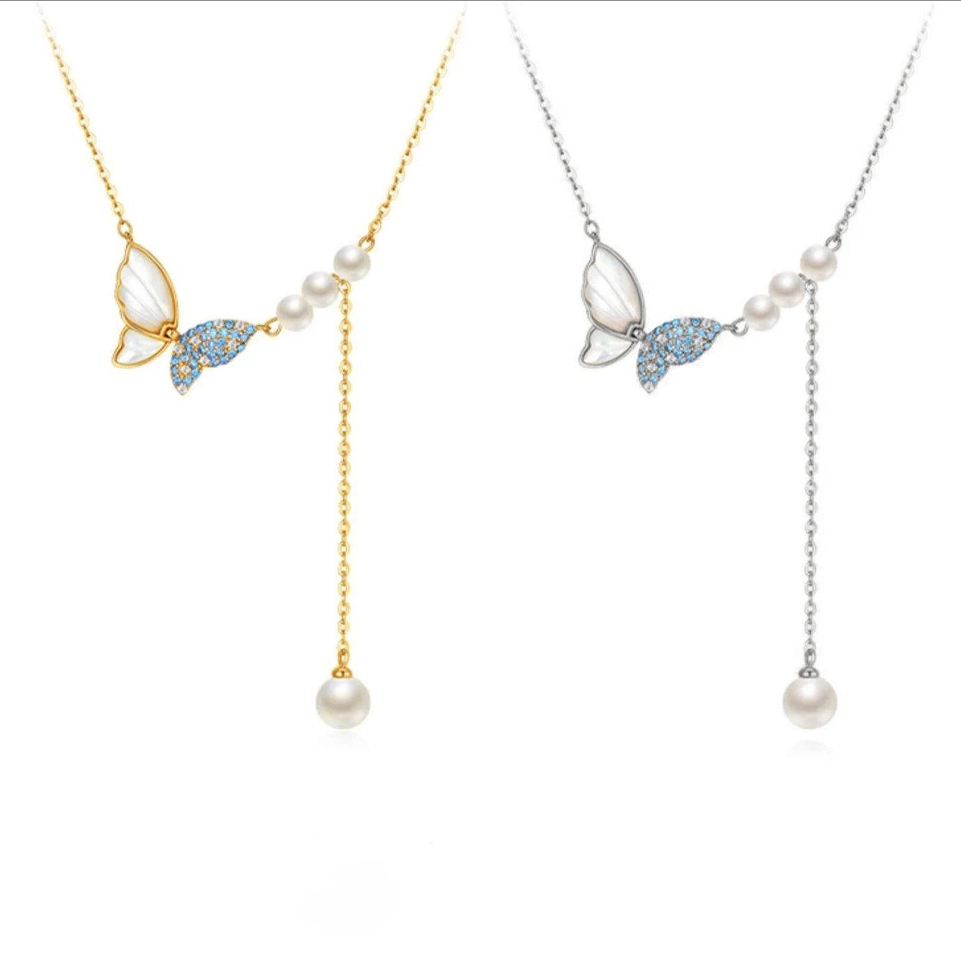 Shiny Zircon Butterfly Shell Pendant Necklace for Ladies Daily Wear Vintage Style with Temperament Clavicle Chain