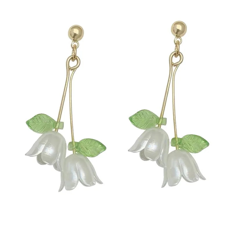 2025 New Style S925 Silver Needle Bell Orchid Flower Earrings Women Spring and Summer Countryside Style Fresh Green Earrings