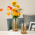 Light Luxury Golden Metal Vase Modern Hydroponic Glass Flower Vase Decorative Tabletop Flower Vase for Living Room Home Decor