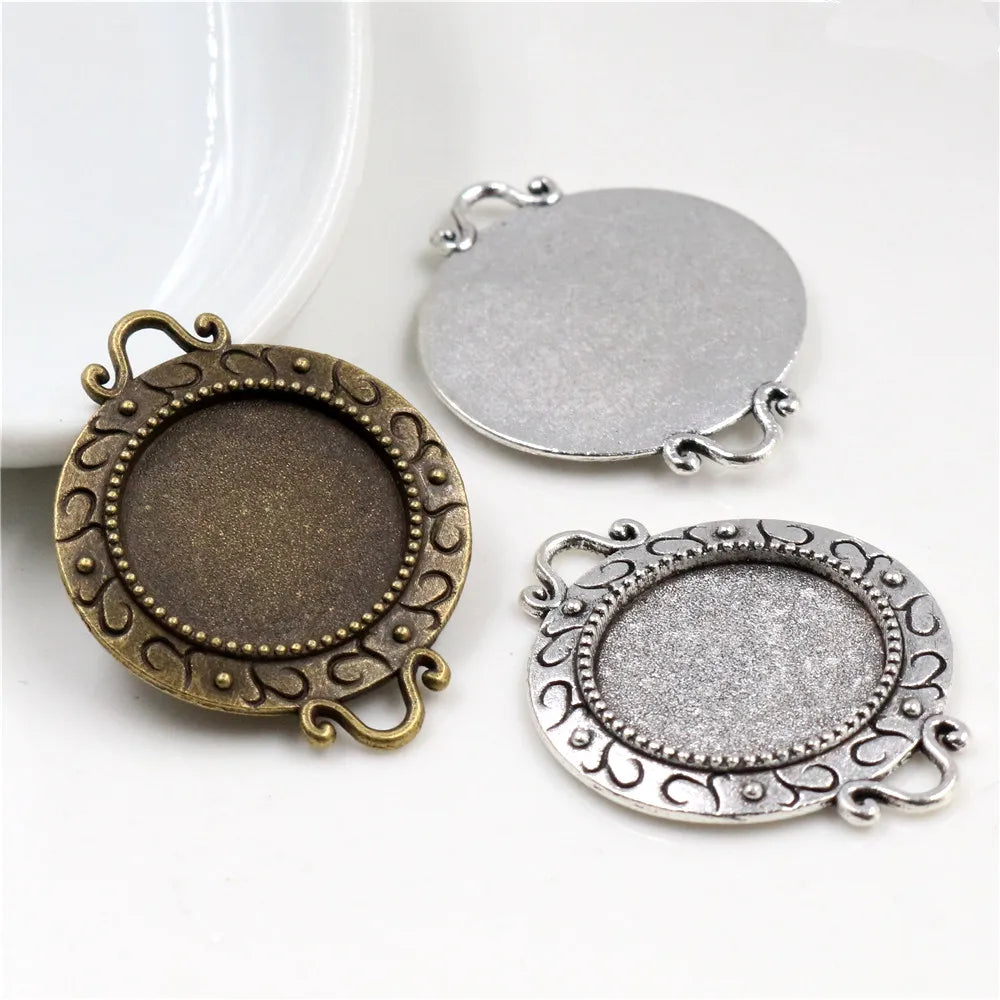 18mm Inner Size Antique Bronze Silver Plated S Texture Connection Style Cabochon Base Cameo Setting Charms Pendant