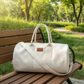 Personalize White Duffel Bag Detachable Shoulder Strap Overnight Canvas Travel Sports Bag
