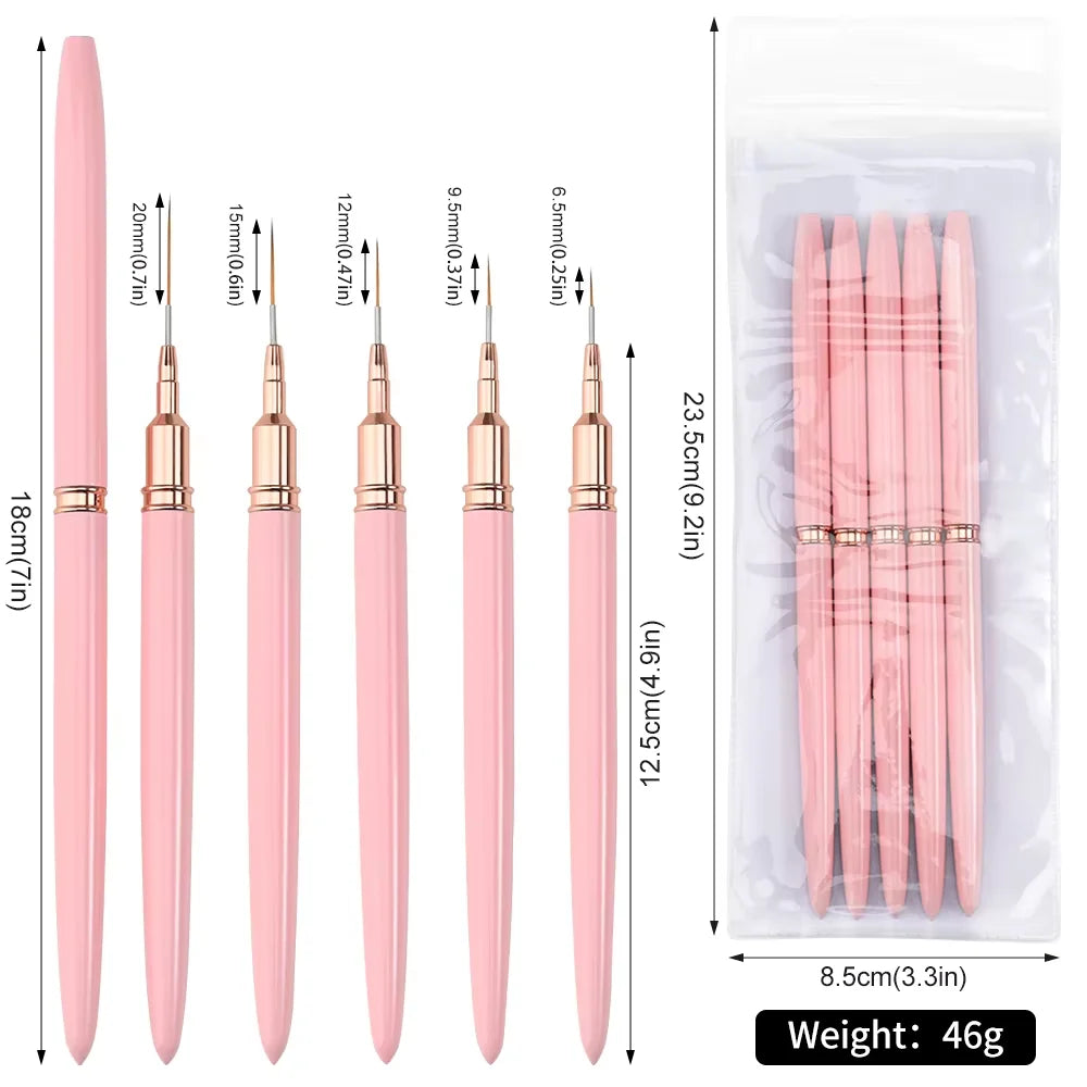 New Liner Brush Drawing Pen Nail Art Brush Set Metal HandleProfessional Kolinsky Nail Brush Nail Art Liner