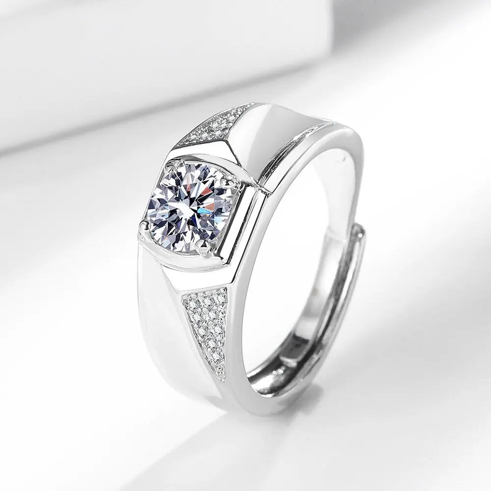 1 Carat Imitation Moissanite Ring Fashionable Men's Open Finger Band Full Zircon Open Ring for Men Sparkling Index Finger Band