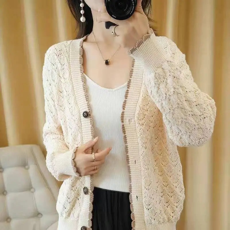 One Size Autumn and Winter New Blended Knitted Cardigan Women's Coat Long Sleeve Sweater Loose Large Cardigan Top