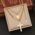 New Stainless Steel Cross Jewelry Set Necklace Earrings 18k Gold Plated Tarnish Free Set for Women