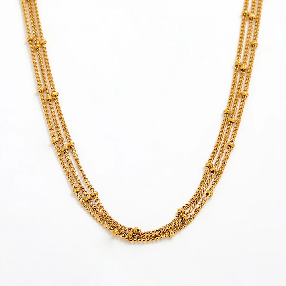 Joolim Jewelry 14K Gold Plated Multilayer Little Beads Chain Choker Necklace Stainless Steel Jewelry Wholesale
