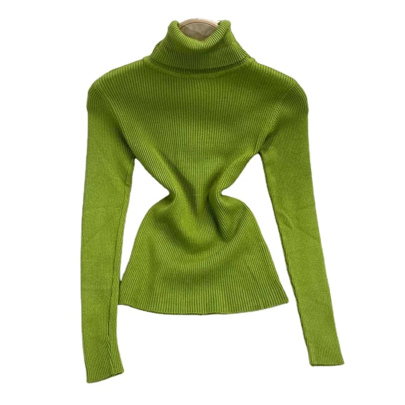 One Size  High Necked Base Shirt Women's Long Sleeved Pile Neck Elastic Knitted Sweater Underlay Sweater Short Top