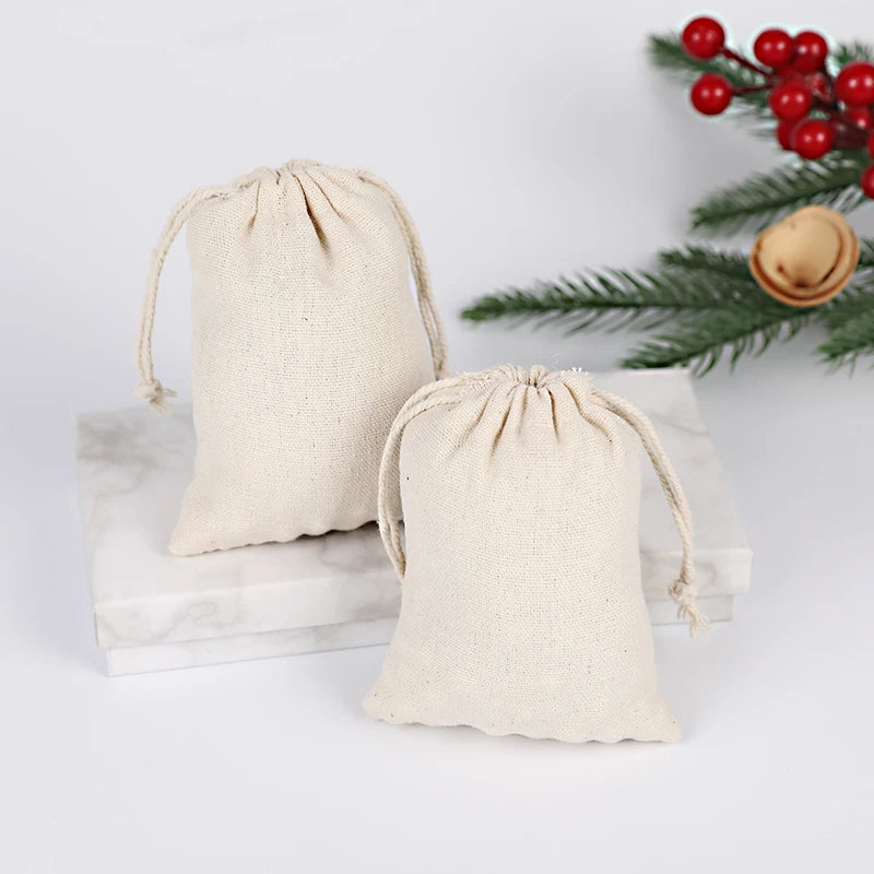Reusable Natural Cotton Linen Drawstring Gift Bag for Home Storage & Travel