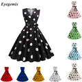 Summer Dresses for Women Sleeveless Retro Robe Hepburn 1950s 60s Rockabilly Polka Dot Pinup Party Prom Dress Swing