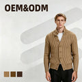 Custom Wool Men's Sweater Long Sleeve Casual Classic Cardigan With Stand Collar Cable Knitted