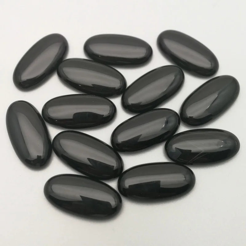 Huiying Natural Stone Smooth Loose 15*30mm Black Agate Oval Cabochon Semi Precious Stones From Manufacturer Crafts