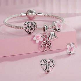 Factory Wholesale 925 Sterling Silver Pink Flower Spacer Beads Tree of Life Charms for Women Bracelet Making Accessories