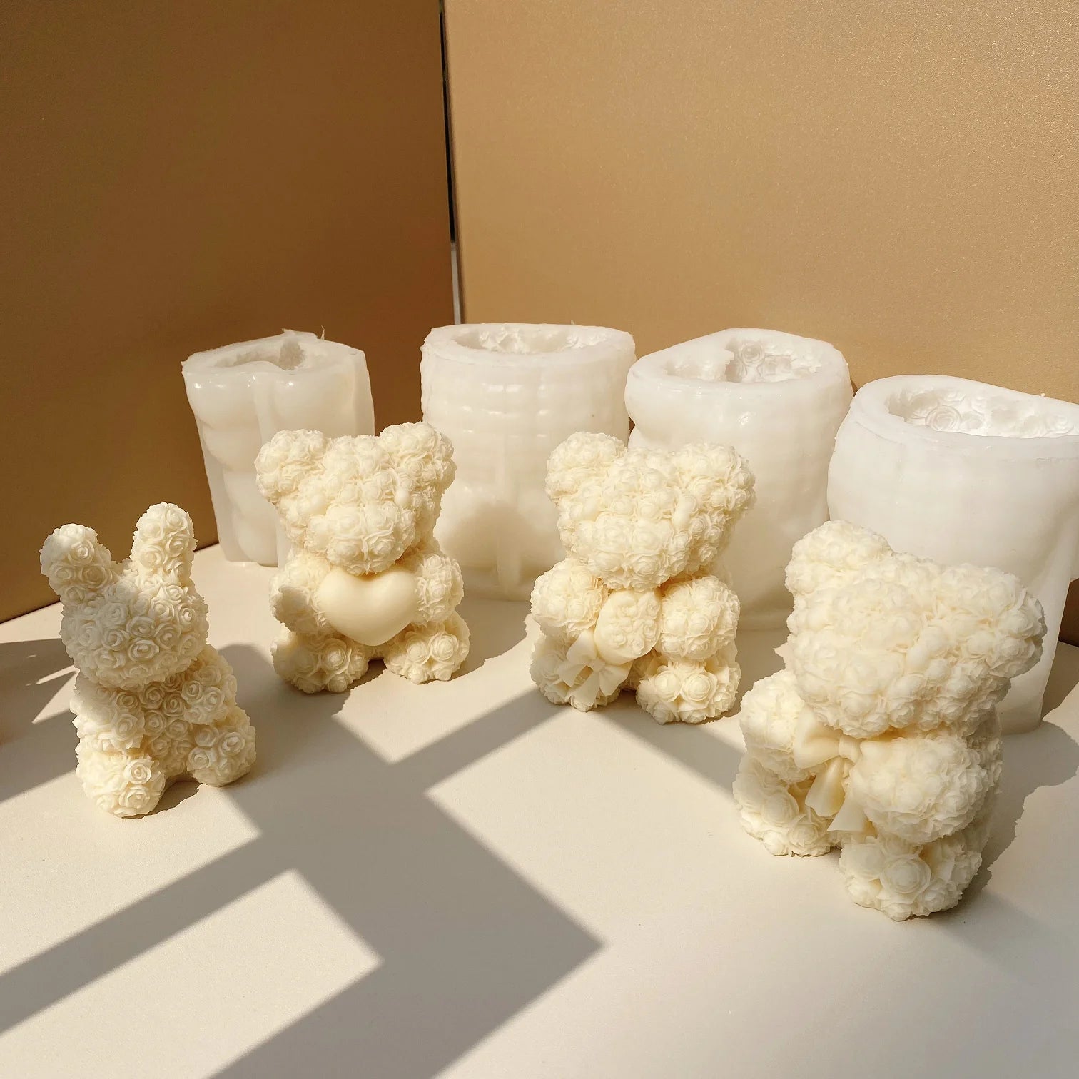Rose love Bridal Bouquet Tie Heart Bear unicorn Dog Rabbit Candle Gypsum Cement Aromatherapy Crafts Silicone Mold