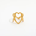 High End 18K PVD Gold Plated Lines Hollow Heart Statement Ring Stainless Steel Jewelry Women Gift