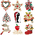 Wholesales Custom Fashion Christmas Tree Brooches Vintage Alloy Crystal Rhinestone Brooch Pins for Festival Gift