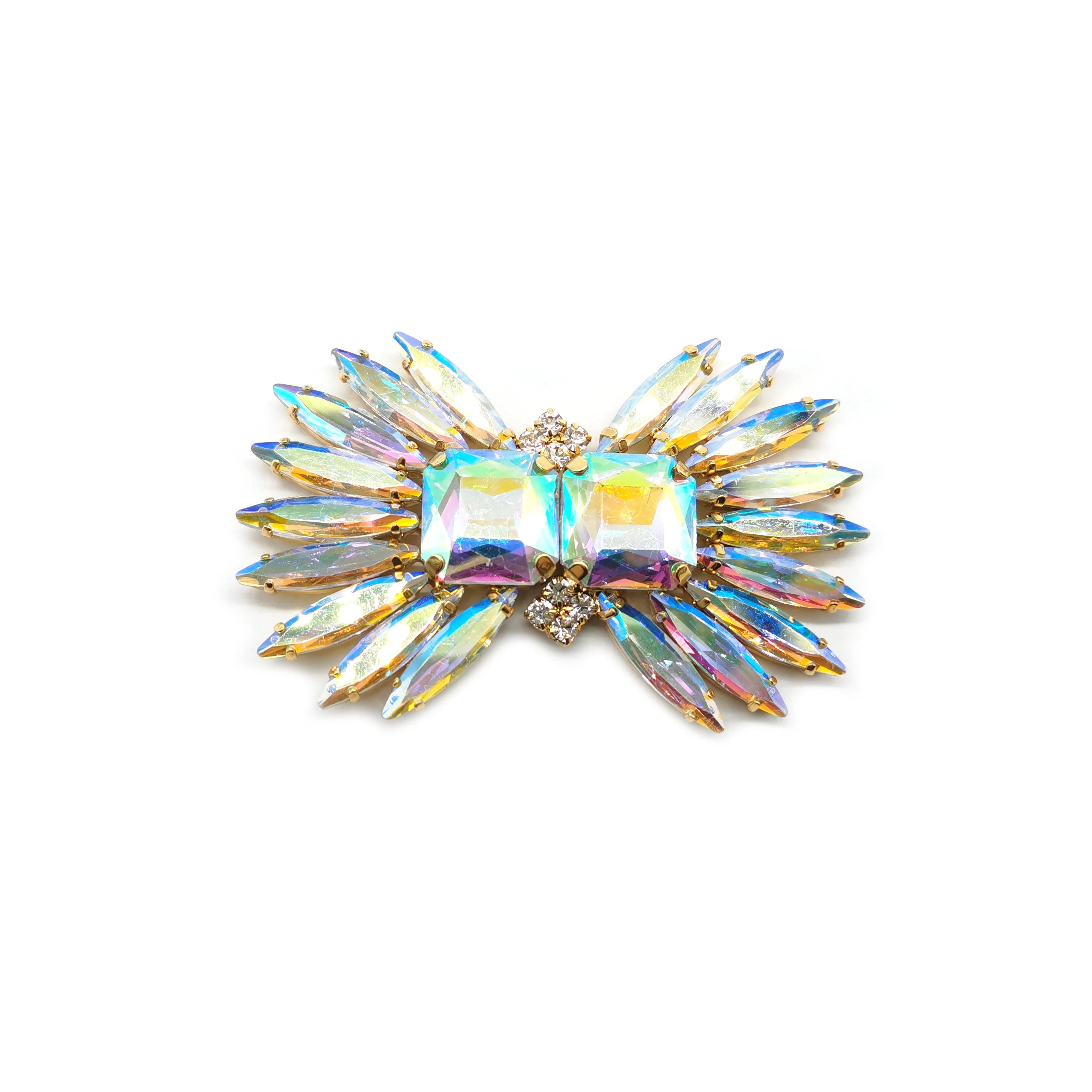 Wholesale Gold Metal Crystal AB Rhinestone Applique Sew on Crystal Embellishments Rhinestone Applique for Dress