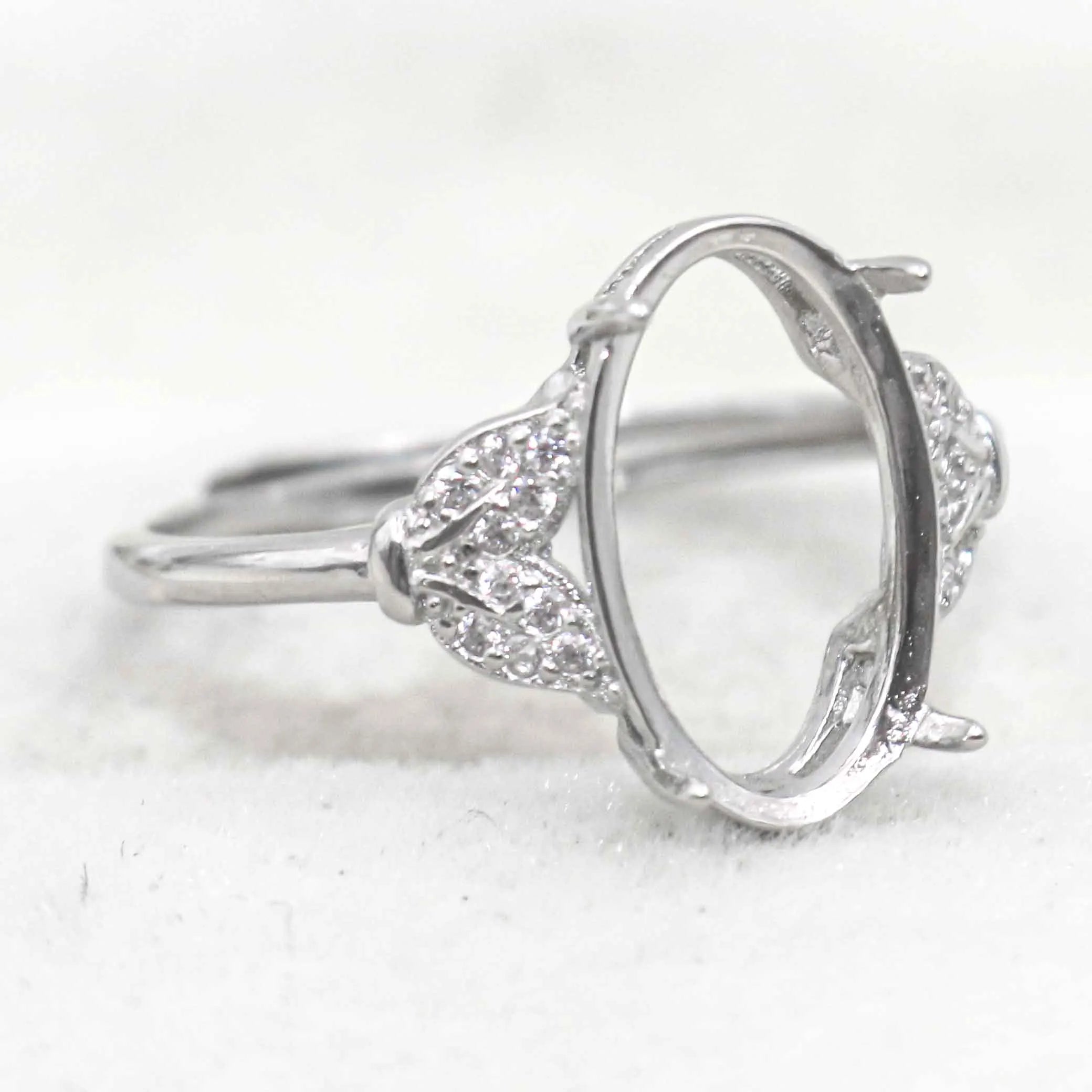 Sterling Silver 9*14mm Semi Mount Ring Empty Frame Blank Support Setting S925 Base Holder Without Center Stone for DIY Inlay