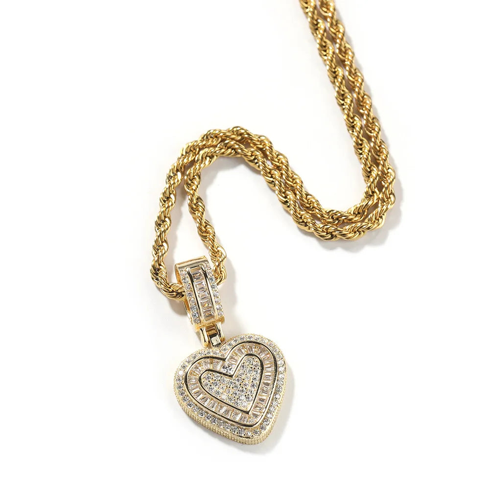 Fashion Jewelry Necklaces love Shaped baguette Cz Mini Heart Gemstone Pendant Necklace Silver Plating Charms