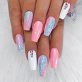 24 Pcs Press on Nails Medium Fake Acrylic Ballet French Mix Color Adhesive Tape on Nails Design Nails for Women and Girls