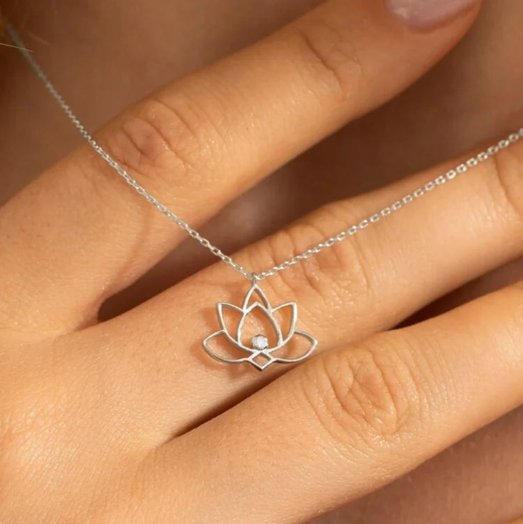 Dainty 18 k Gold Plated 925 Sterling Silver Cubic Zircon Lotus Charms Necklace for Women