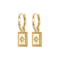 925 Sterling Silver Geometric Star Rectangle Hoop Earring Gold Plated with Zircon Diamond Wedding Charm