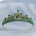 Classic Green Double Row Rhinestone Bridal Crown Luxurious Delicate Wedding Hair Accessories Glittering Colorful Queen's Crown