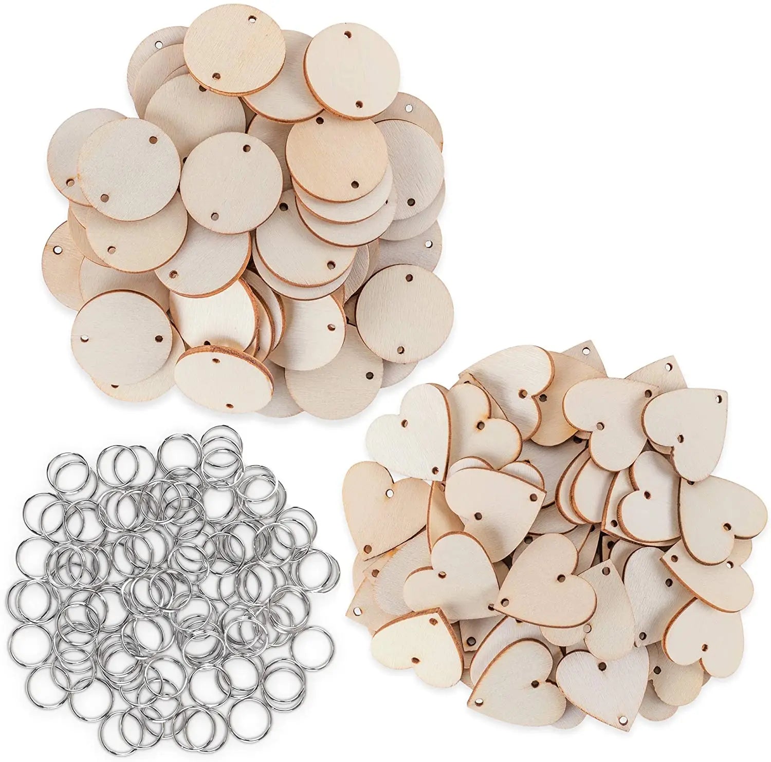 50pcs/set Wood Personalised Art Craft Sets Wooden Circles Heart Tags With Holes and Ring Clips Wooden House Decoration