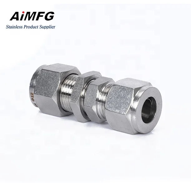 3/8 Inch Tube 316 Stainless Steel Polished Compression Double Ferrule Fittings Connector Duplex Bulkhead Union