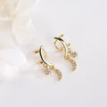 Fine Jewelry 925 Sterling Silver Statement Earrings Moon Drop Diamond Gold Plated Ear Clip Hoop Earrings for Women