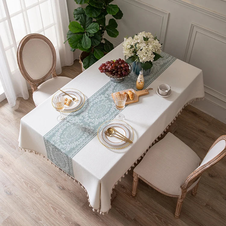 100% Polyester Retro Style Countryside Table Cloth Modern Fashion Tassels Living Room Decorative Table Cloth Handmade Tablecloth