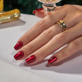 BTArtbox Short Square Hand Made Finger Nails Press on Wholesale Fake Nails Soft Gel Christmas Red Cat Eye Press on Nails En Gel