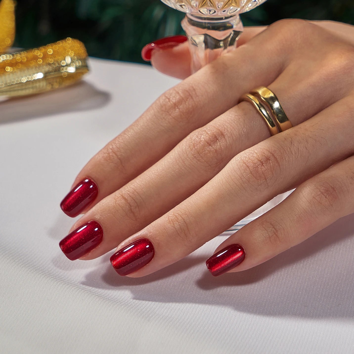 BTArtbox Short Square Hand Made Finger Nails Press on Wholesale Fake Nails Soft Gel Christmas Red Cat Eye Press on Nails En Gel