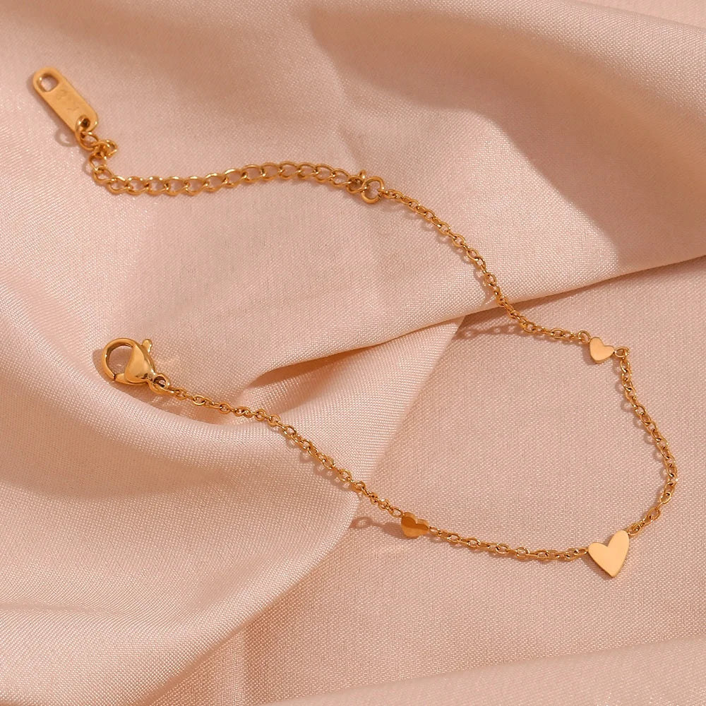 Dreamshow Minimalist Chain Bracelet Gold Plated Stainless Steel Heart Bracelet Couple Jewelry