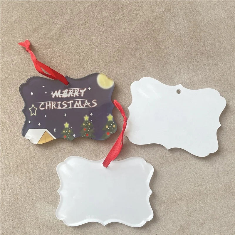 MDFSUB Christmas Custom Sublim Acrylic Square Ornament Ribbon 105x75x5mm Thick Sublimation Blank Acrylic Christmas Ornaments